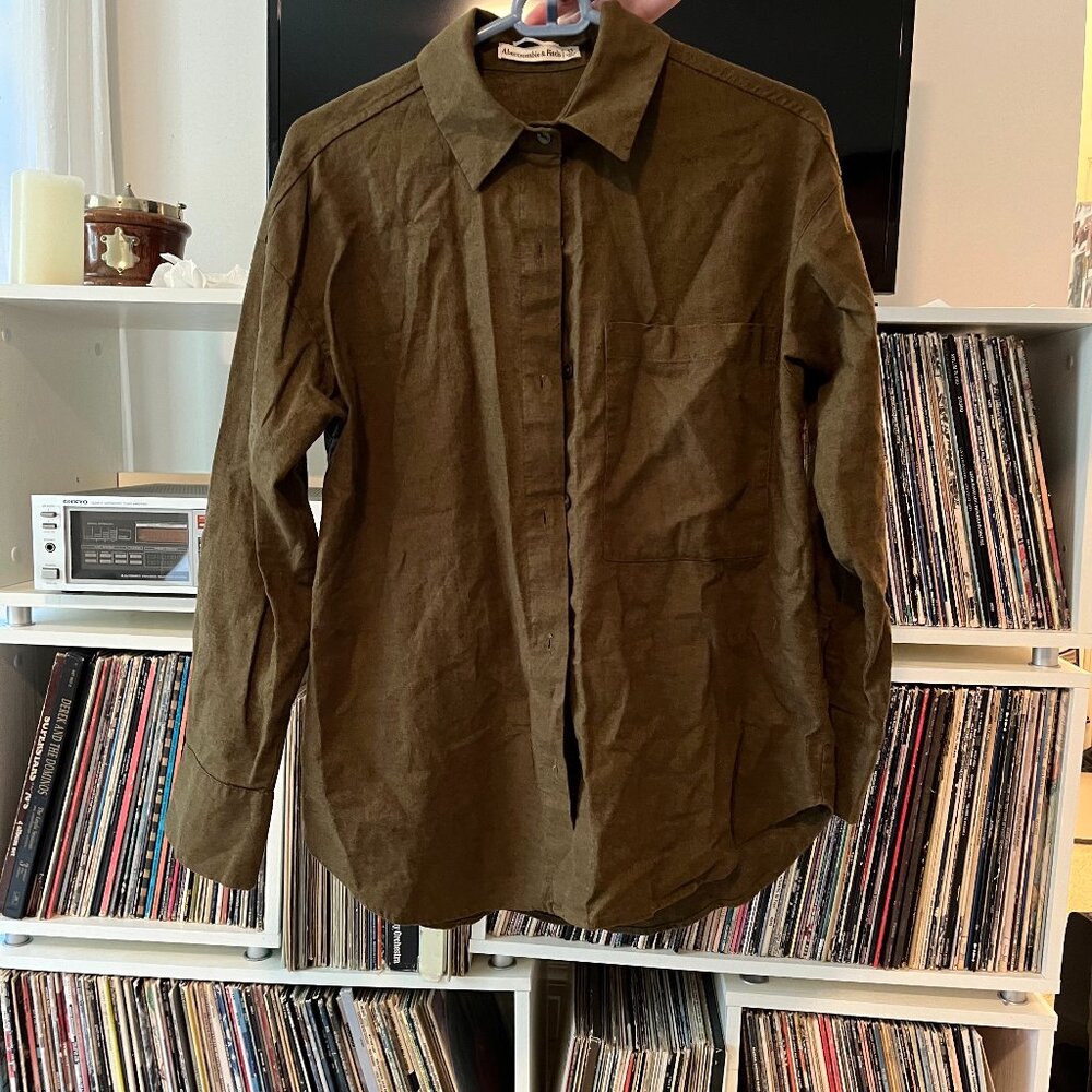 Olive Green Linen Button Down A&F